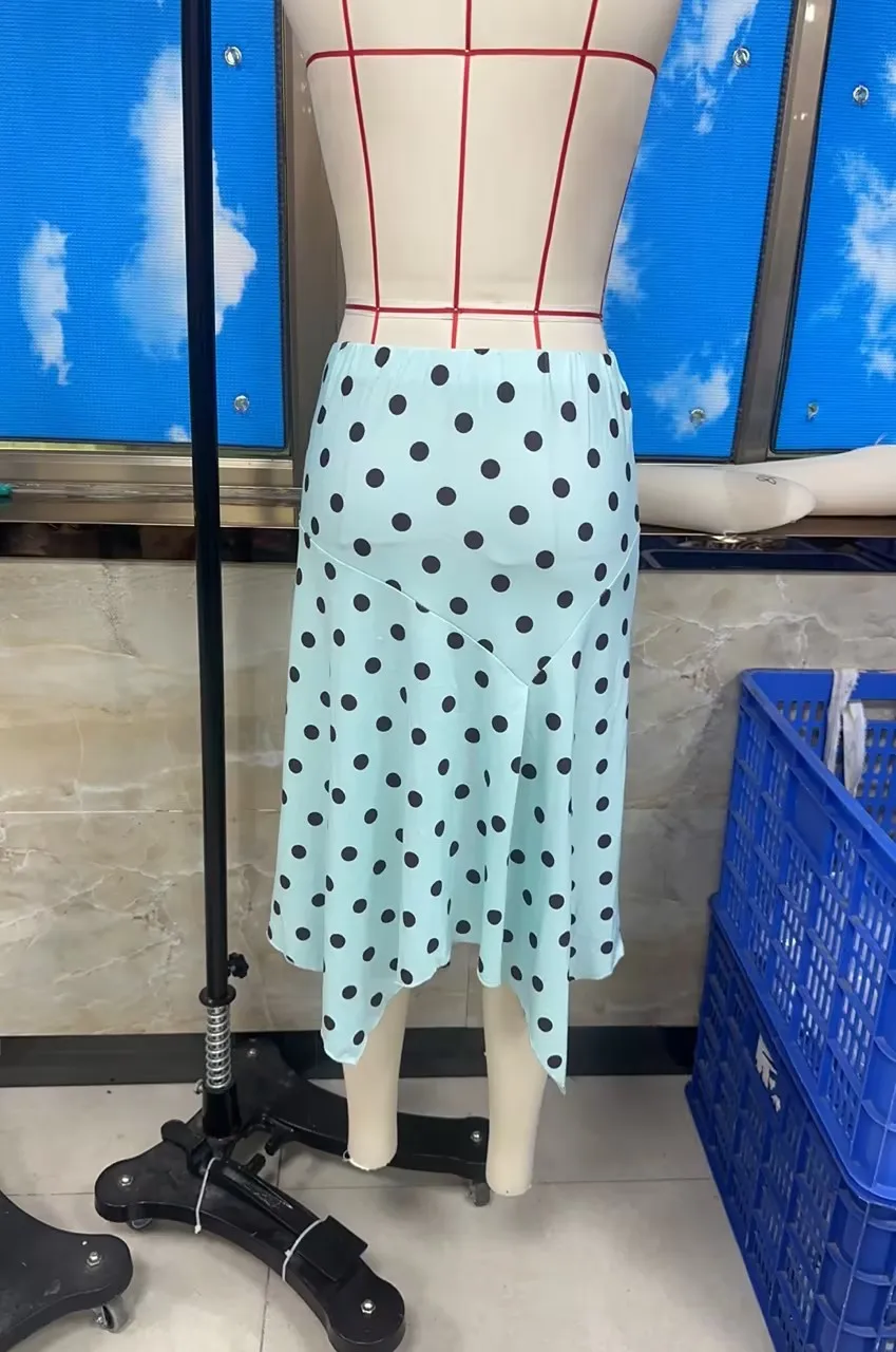 Women's Midi Skirt Stylish Dot Print/Striped A Line Casual Irregular Hem Low Rise Skirts for Summer