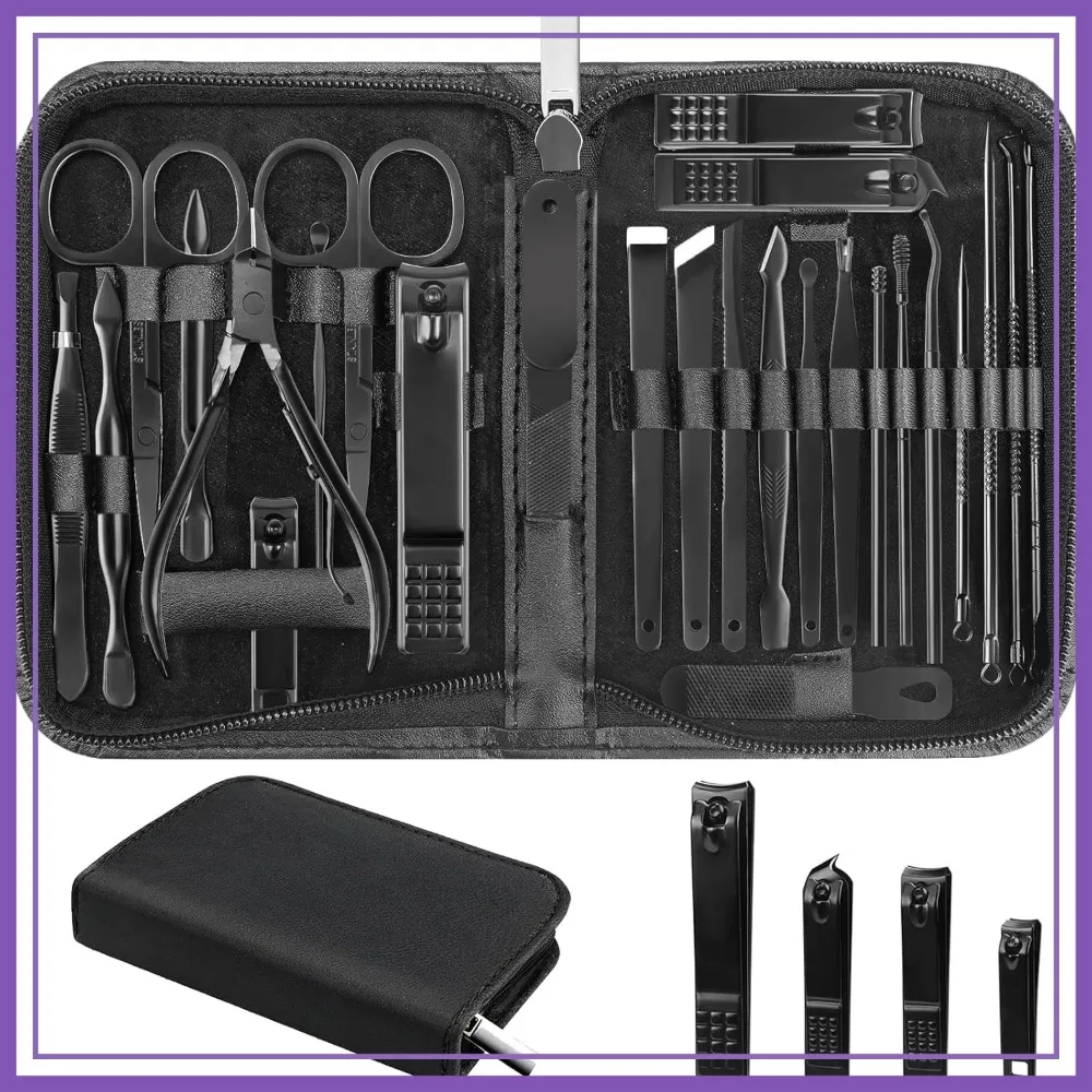 

26-Piece Nail Clippers Set, Manicure & Pedicure Kit, Stainless Steel Fingernail & Toenail Clippers, Professional Nail Care Tools with Travel Case
