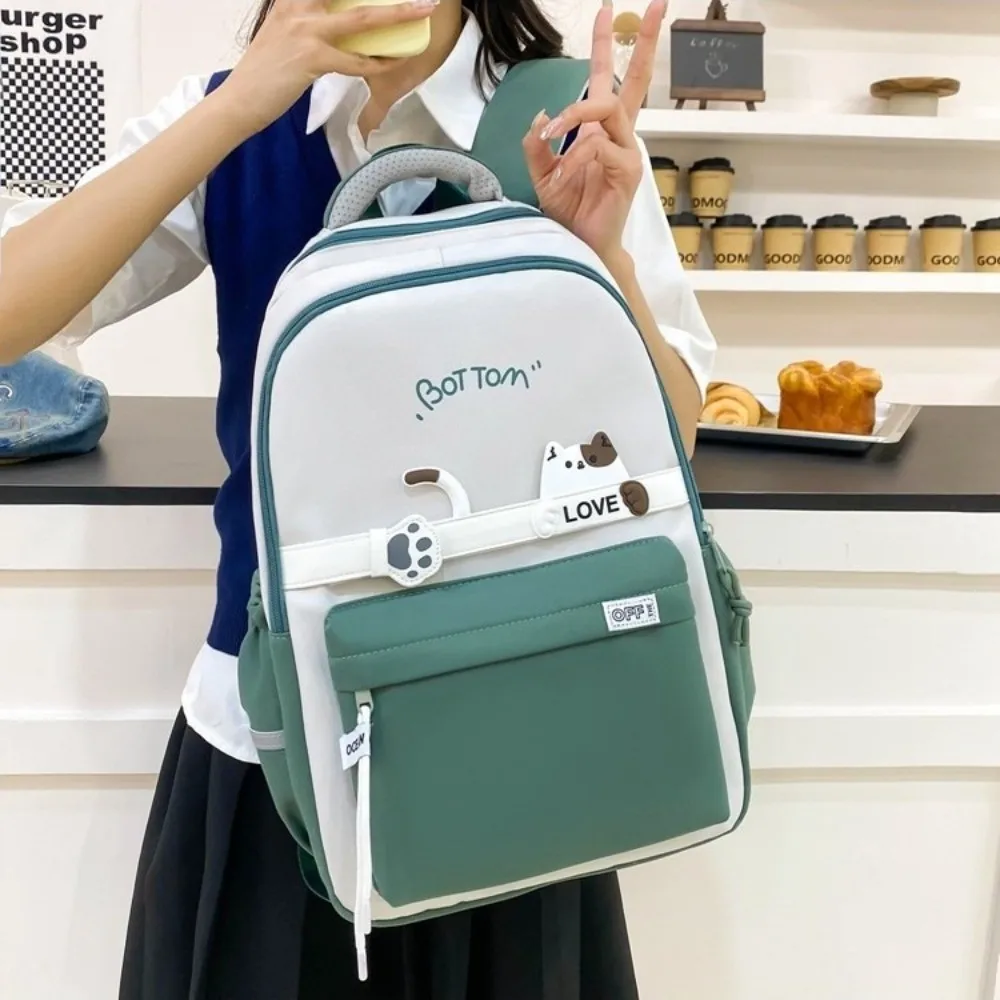 Waterproof Students School Backpack Nylon Multi Pocket Cute Cat School Bag Stationery Storage Casual Lightweight Travel Bag