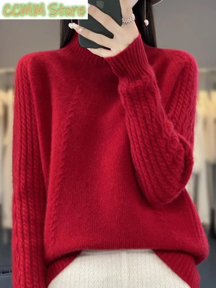 

Autumn Winter Thick Women Sweater Merino Wool Turtleneck Pullover Long Sleeve Twisted Cashmere Knitted Female Clothing