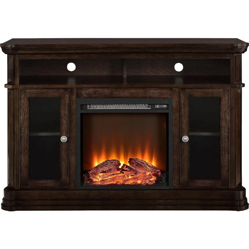 Brooklyn Fireplace TV Stand for TVs up to 50 Inch, Replaceable Electric Fireplace Insert Heater, Realistic Log and Flame Effect