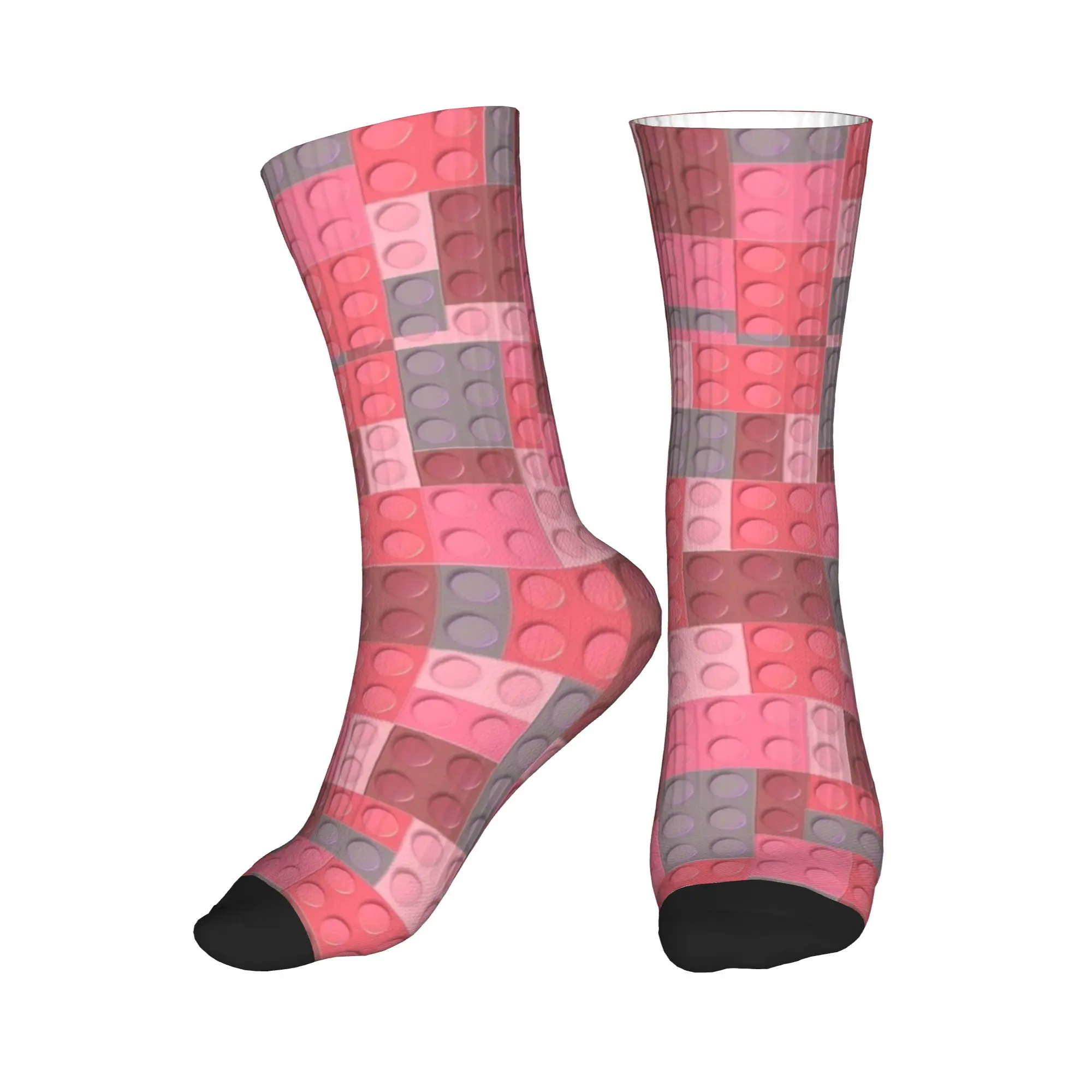 Building Blocks Pink And Grey Print Socks  Gothic Stockings Autumn Non Skid Women Men Socks Quality Graphic Outdoor Sports Socks