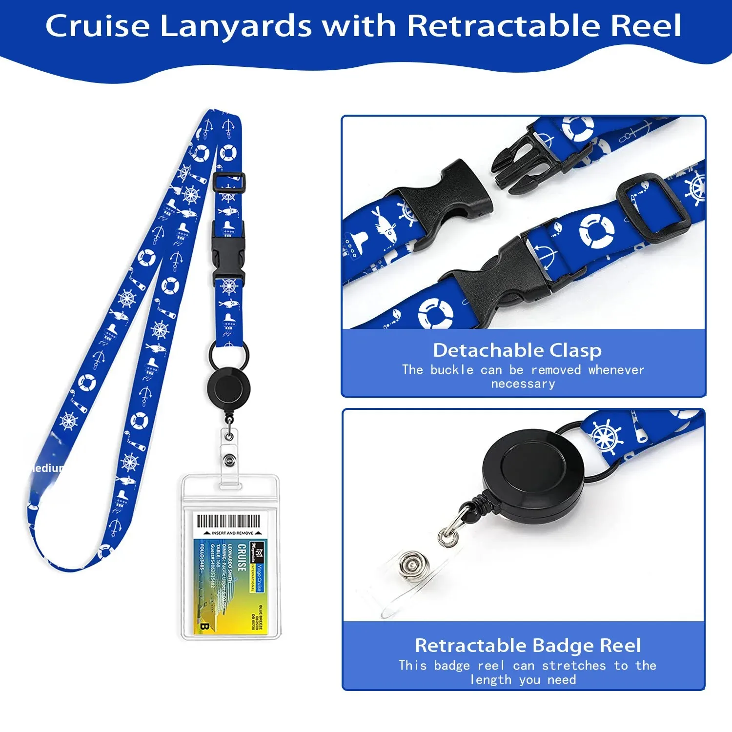 Smycz z nadrukiem morskim, oceaniczny, z wysuwaną łatką, pasek do telefonu komórkowego z łatką, zestaw dokumentów z łatką, neutralny minimalistyczny.