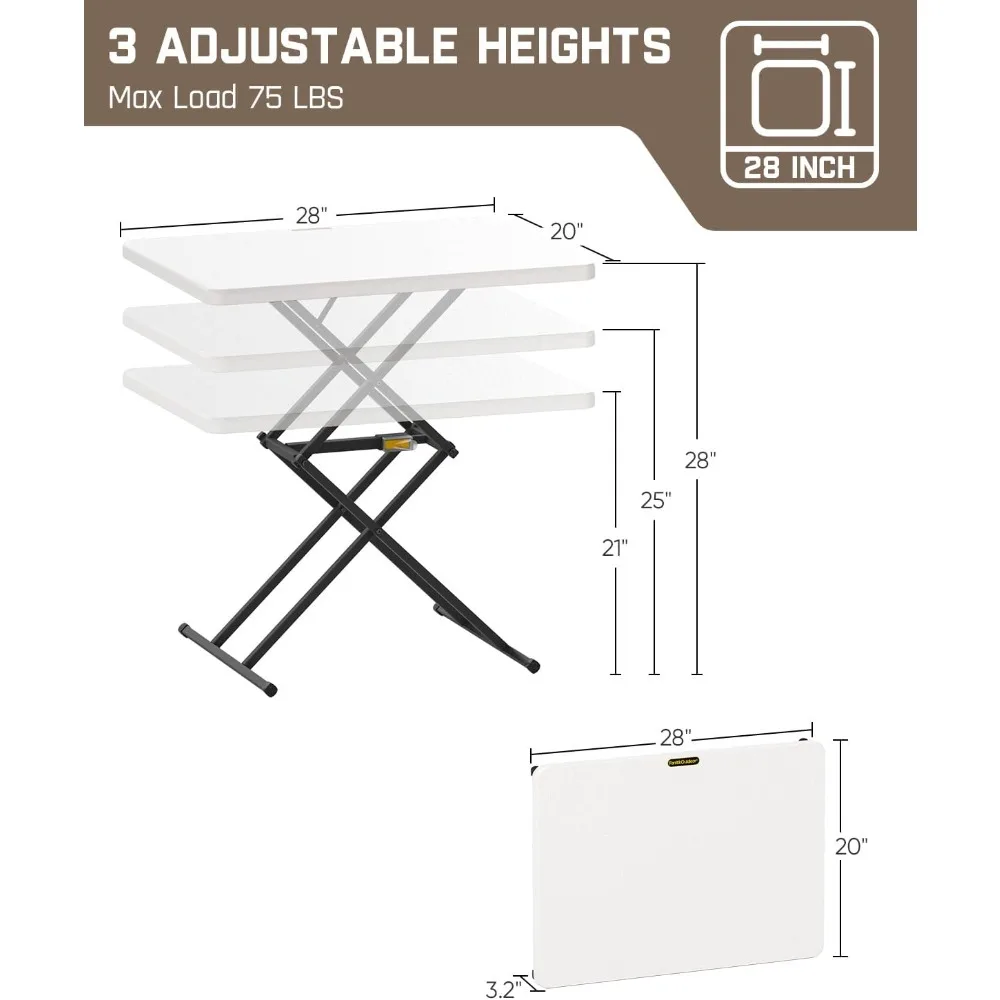 طاولة قابلة للطي محمولة مقاس 28 بوصة مع تعديل الارتفاع بيد واحدة، وخيارات الارتفاع 3 مستويات، وإعداد سهل، ومتعددة الوظائف لـ Perso #2
