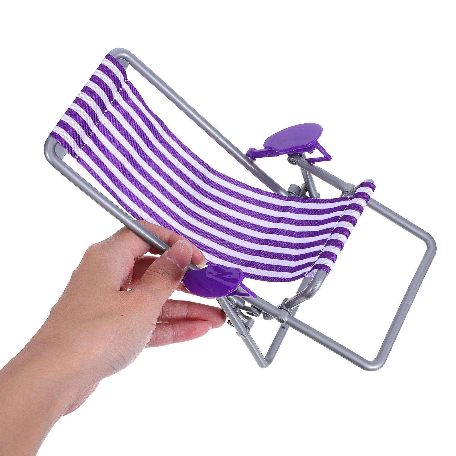 House Mini Beach Chair Foldable Deck Dollhouse Furniture Accessories Lounge Stripe Fairy Garden Decorations Purple