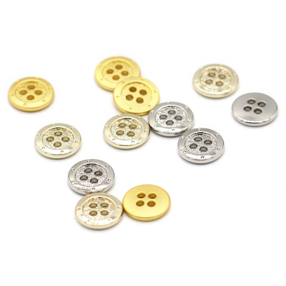 HENGC 11mm 4 Holes Small Gold Metal Shirt Buttons for Clothing Fashion Children Dress Blouse Decorative Sewing Accessories