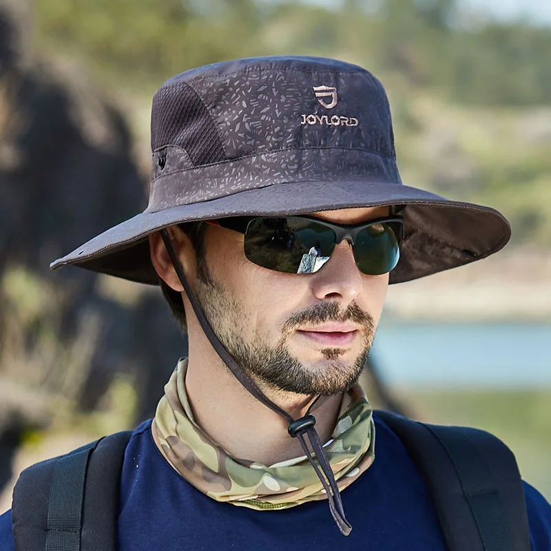 Men Women Outdoor Fisherman Hat Hiking Mountain Sun Protection Hat Summer Folding Bucket Hats Light Thin Big Brim Breathable Cap