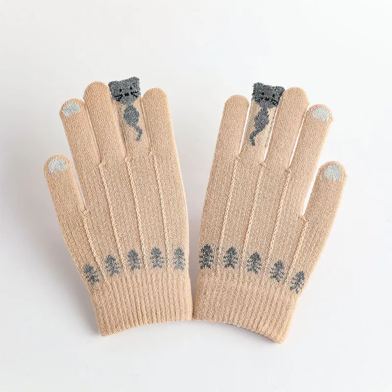 Зимние перчатки с мультяшными кошками, ветрозащитные теплые перчатки с сенсорным экраном, утепленные перчатки с полным пальцем для верховой езды, осень-зима, новинка