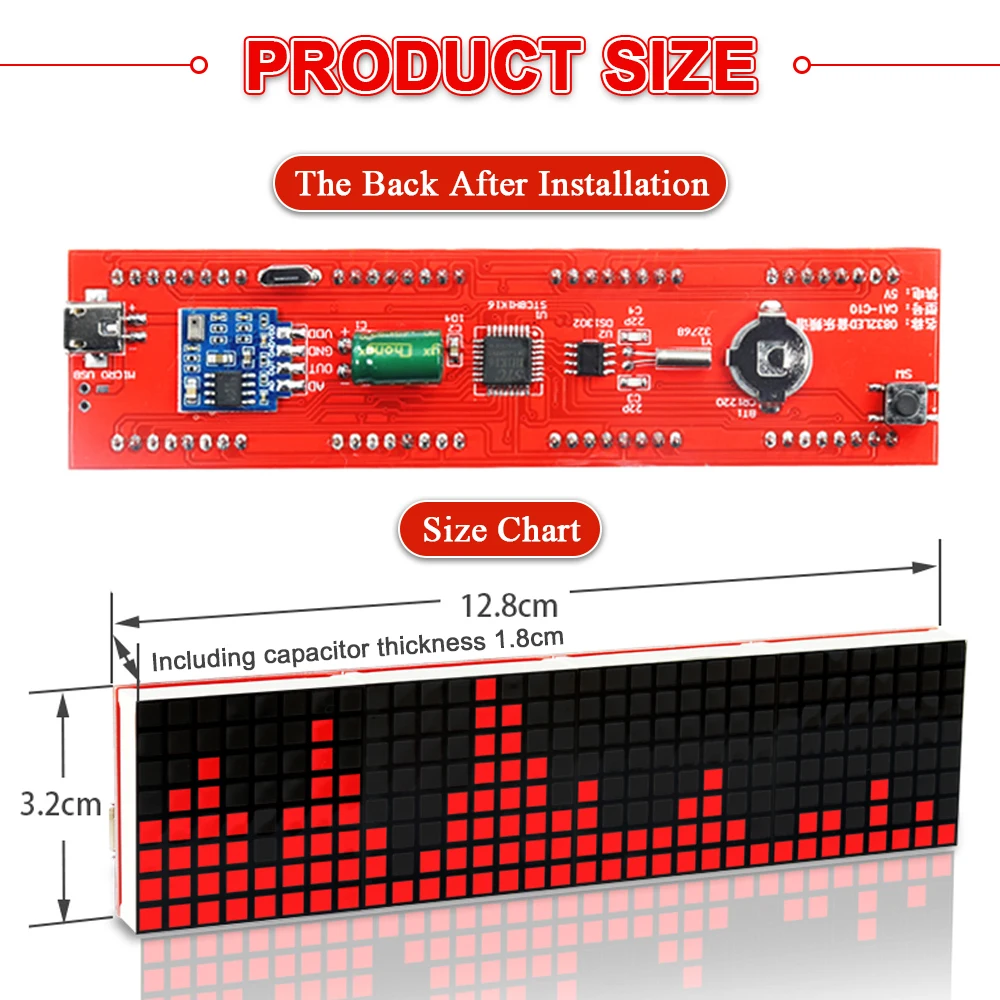 DIY LED Music Spectrum DS1302 Dot Matrix Clock Electronic Soldering Kit Rhythm Light USB Power DC5V with Micro Cable
