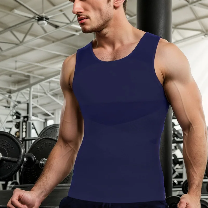 QICHE Men Neoprene Compression Tank Top Quick Sweat Release Hidden Abdominal Muscle Slimming Chest Shaping Sleeveless Undershirt