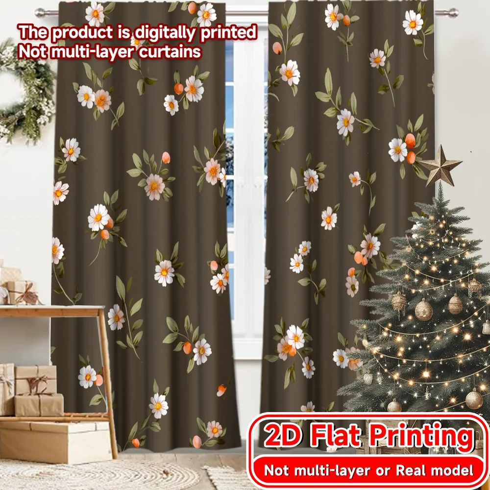 2D Flat Printing,2pcs Floral Highlander Chic Pattern Curtains Versatile Polyester Fabric Curtains Room Decor Suitable for Room,