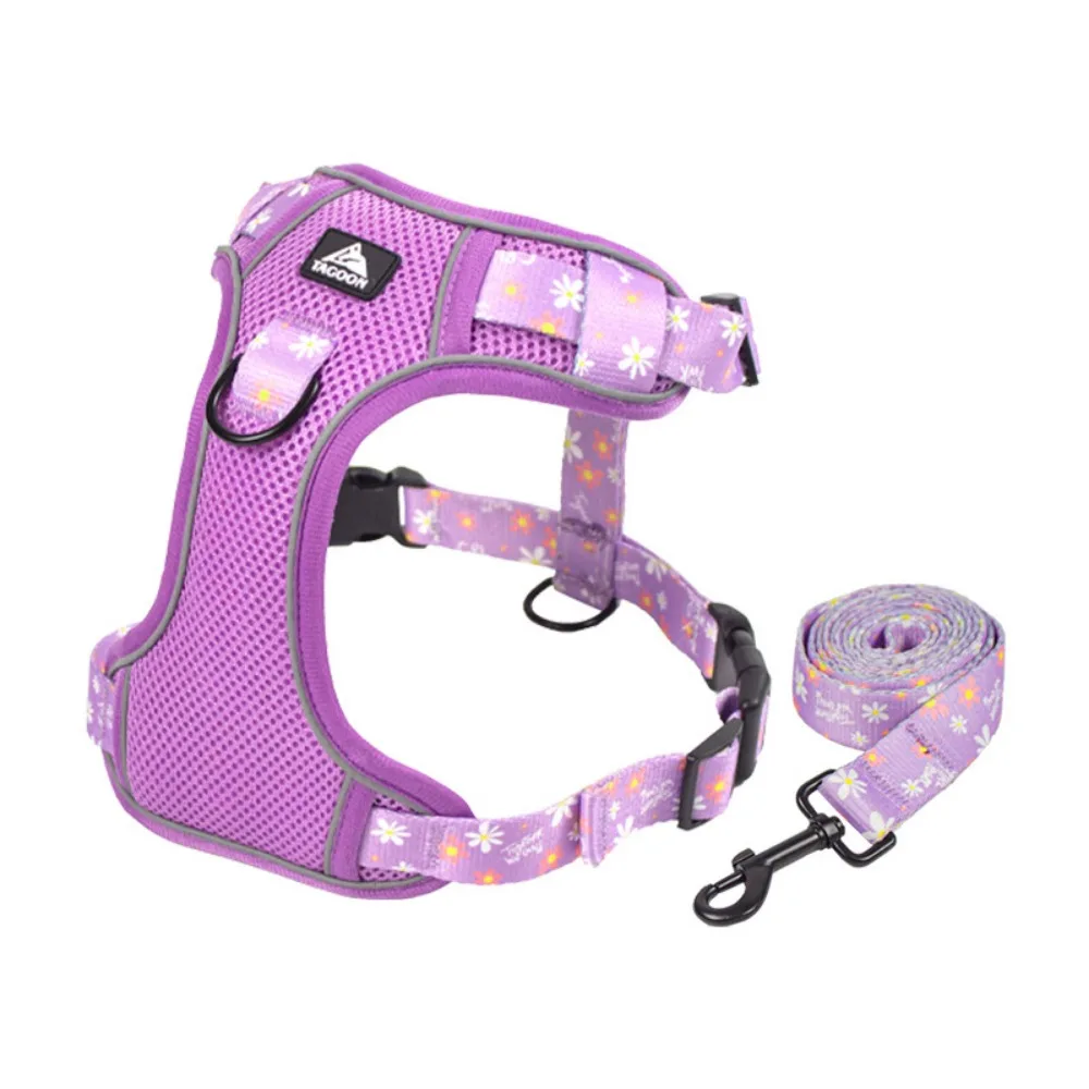 

Reflective Dogs Harness Leash Set Breathable Anti Escape Cat Harnesses Floral Design Adjustable Puppy Chest Strap