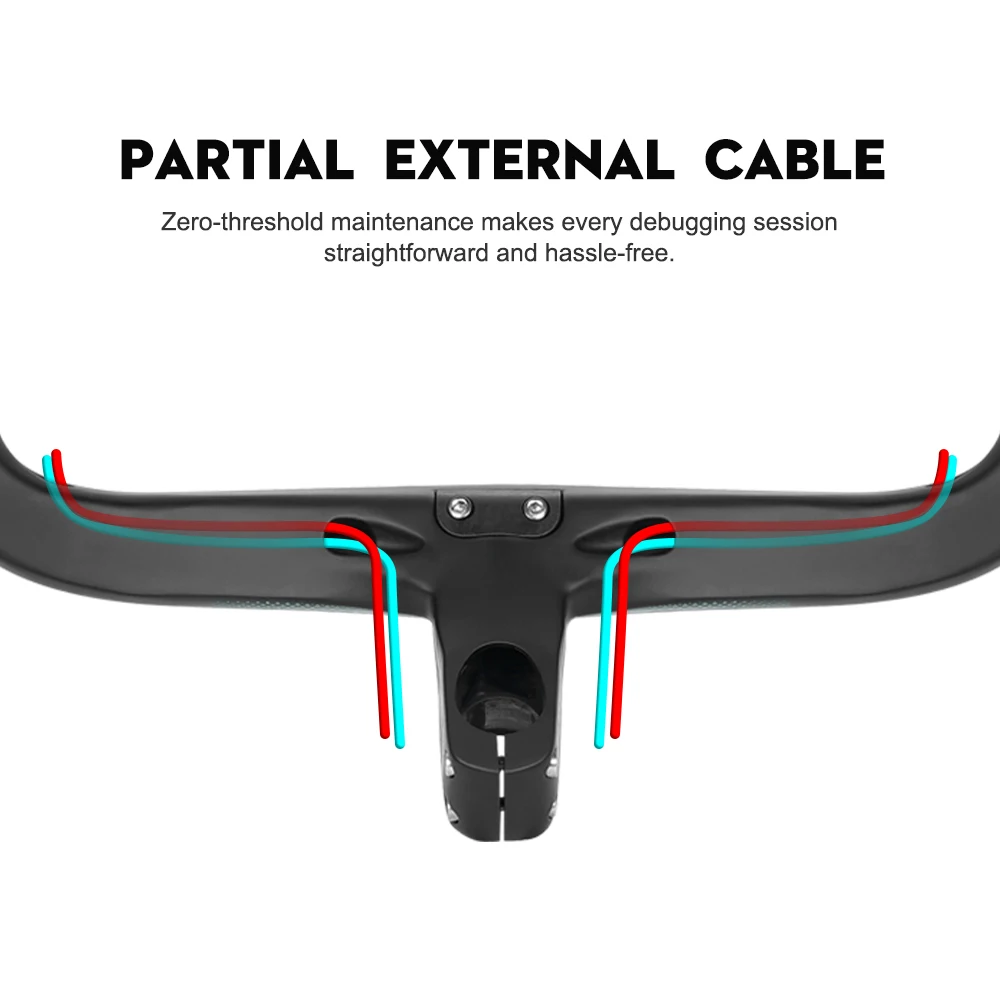 TOSEEK Fahrradlenker Drop Bar T800 Rennrad-Carbonlenker Integrierter Rennradlenker Gebogener Lenker Interne Kabelführung Fahrradteil – Detail 12