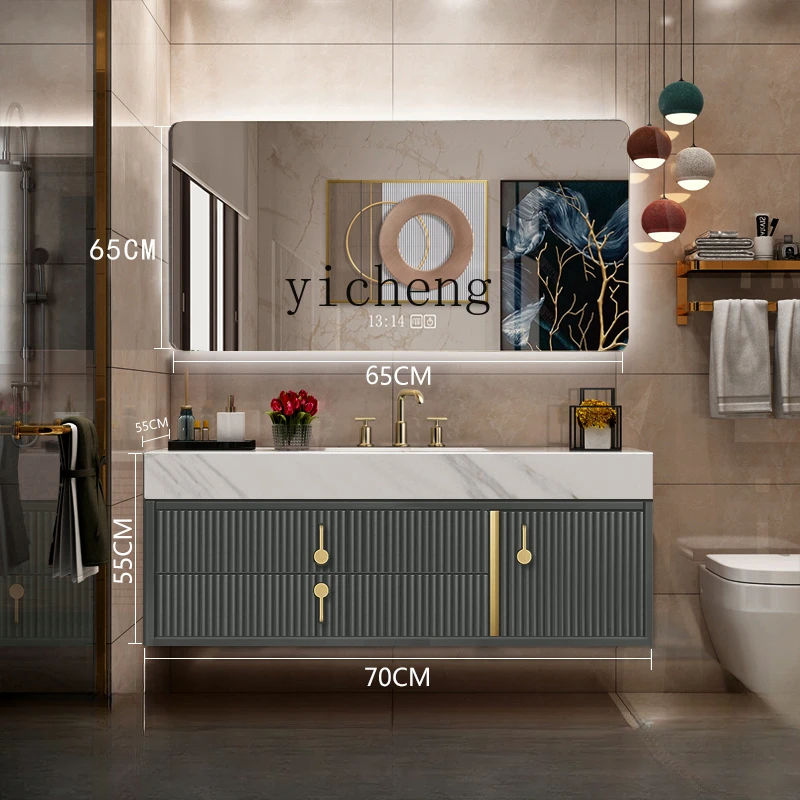 

Tqh Modern Light Luxury Bathroom Cabinet Oak Double Basin Washbasin Cabinet Combination Washstand Stone Plate Whole Washbin