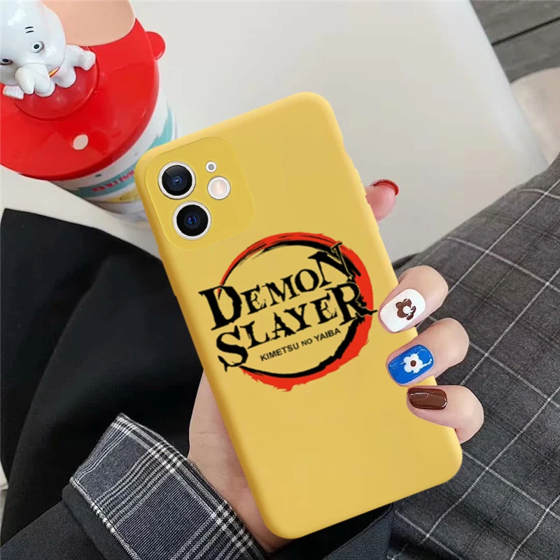 Cartoon Demon Slayer etui na telefony dla iPhone13 12 11pro XS MAX XR 7 8 6Plus śliczne Kamado Nezuko cukierki miękkie matowe tylna okładka Coque