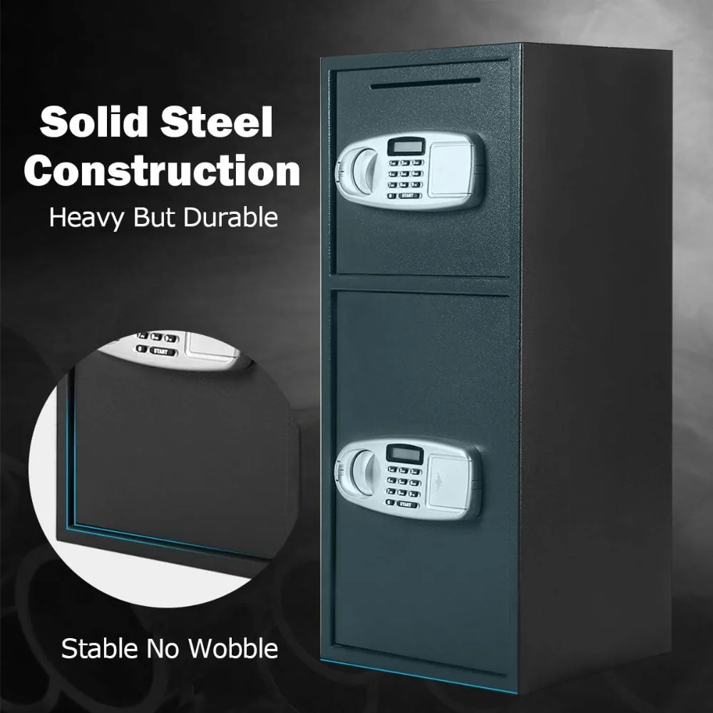 Double Door Digital Safe Box with Separate Keypad, Emergency Keys, and Security Drop Slot for Home or Office Use