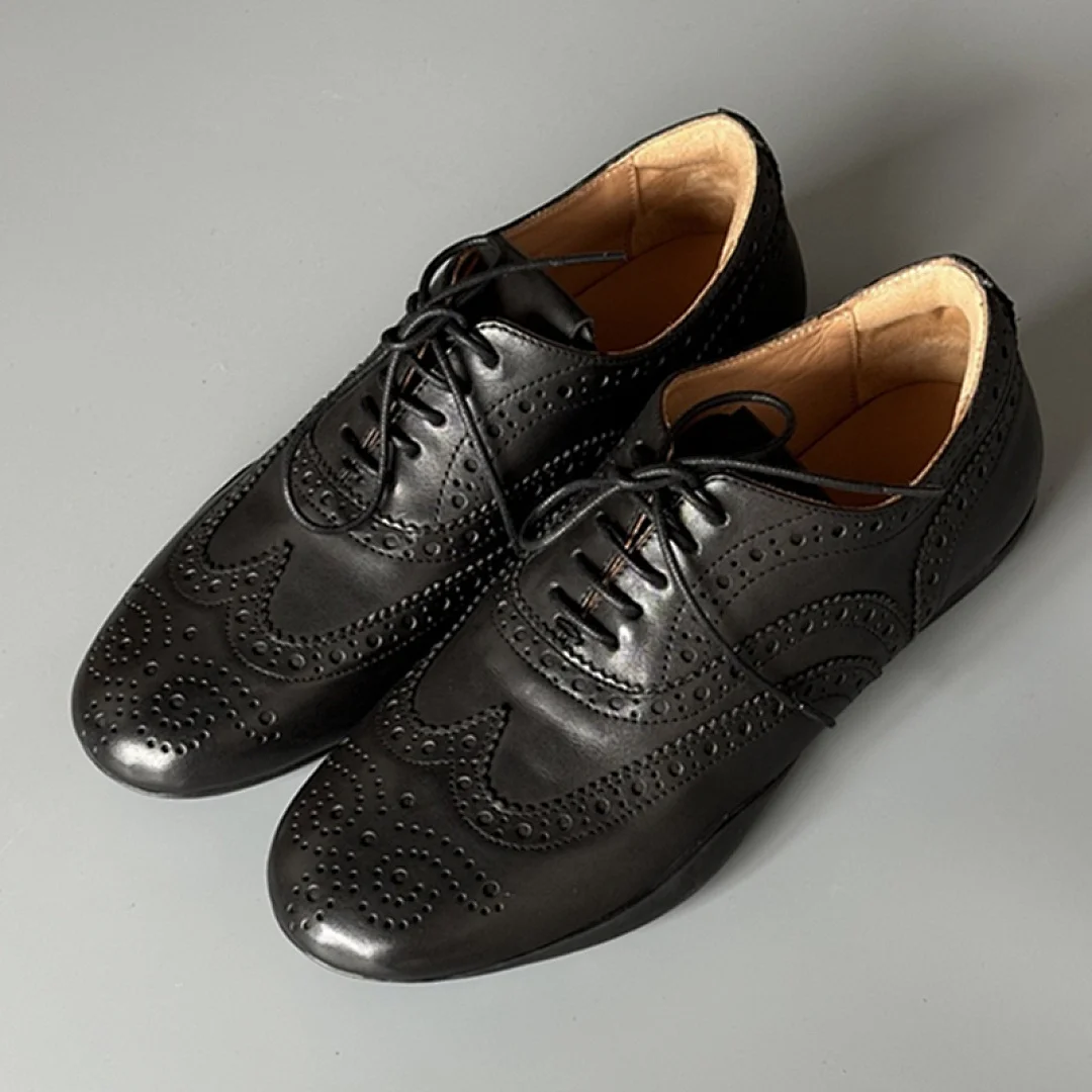 

Maxdutti British Minimalist Retro Black Leather Shoes Fashion Cowhide Woman Shoes Handmade Hollow Out Shoes For Woman Loafers