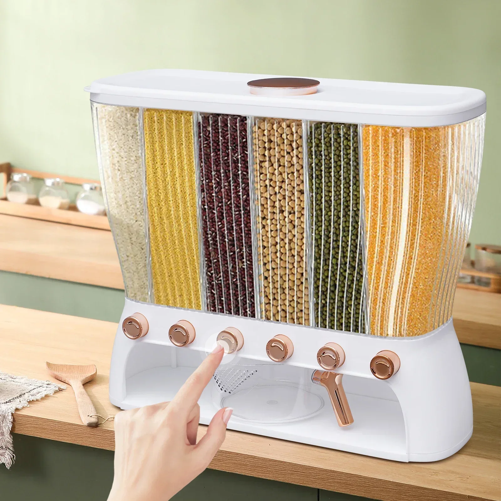 

NEW Durable For Kitchen Cereal Storage Dispenser Six-grid Dry Food Dispenser With Rice Hopper
