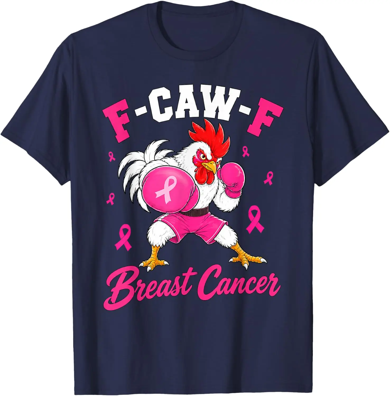 F-CAW-F Breast Cancer Chicken Boxing Breast Cancer Awareness T-Shirt Women Short Sleeve Fun Breast Cancer Tshirt