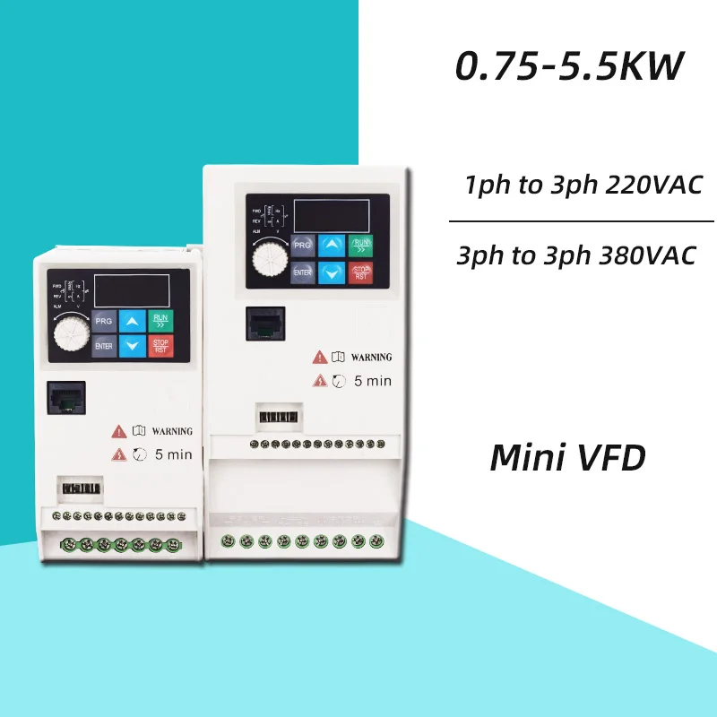 0.75/1.5/2.2/3.7/5.5KW 1/2/3/5/7HP 380V 220V VFD Variable Frequency Drive Converter Motor Speed Vector Control ZA-D13 Inverter