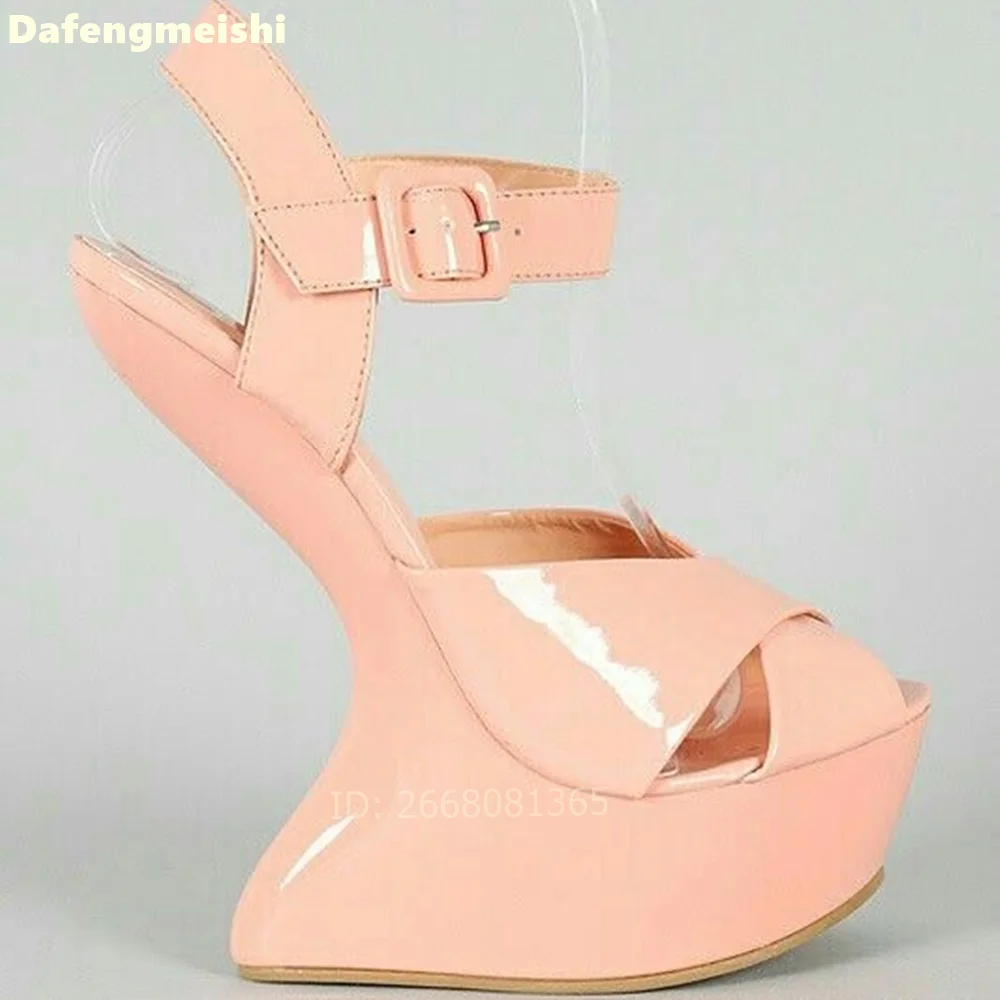 Rosered Patent Leather Fashion High Heels Slingback Cross Strap Solid Color Summer Sandals Strange Style Heel Women Novelty Shoe view 6