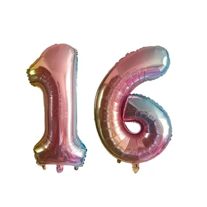 Balloon number, gold, silver, black, blue, red, happy Birthday Party Decoration Supplies, 32 6 Main Sales Decoration Blue and Gold Party - №5