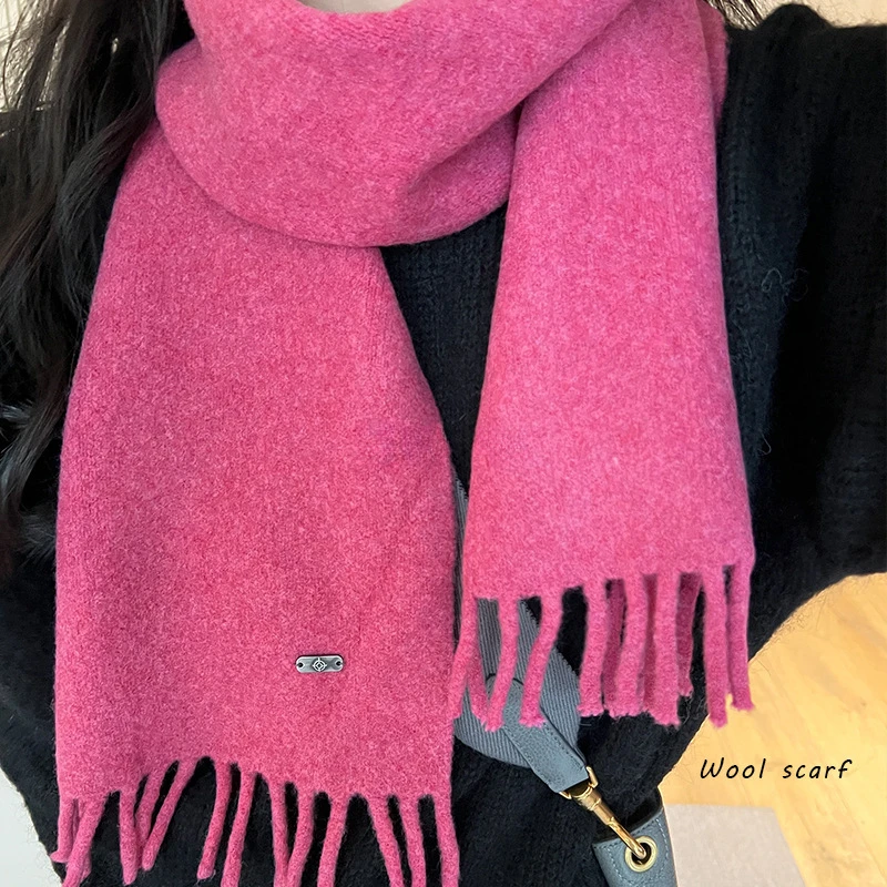 Korea Classic Fashion High Quality Women Men\'s Wool Blend Scarf Thickened Solid Color Knitted Shawl Blanket Cashmere  Wrap Warm