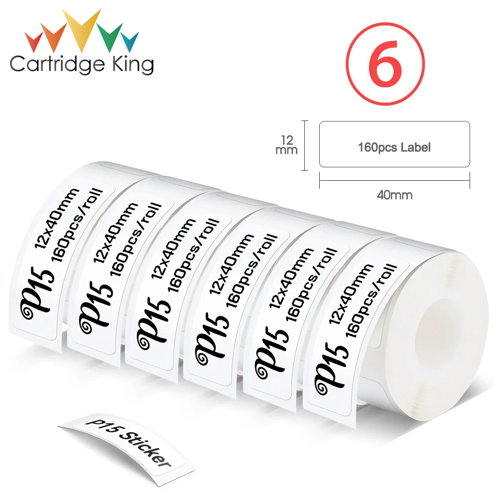 3 ~ 6PK pita Label putih untuk P15 kertas pencetak termal pembuat Label 12mm x 40mm 160 buah/rol stiker cetak DIY perekat Waterprood