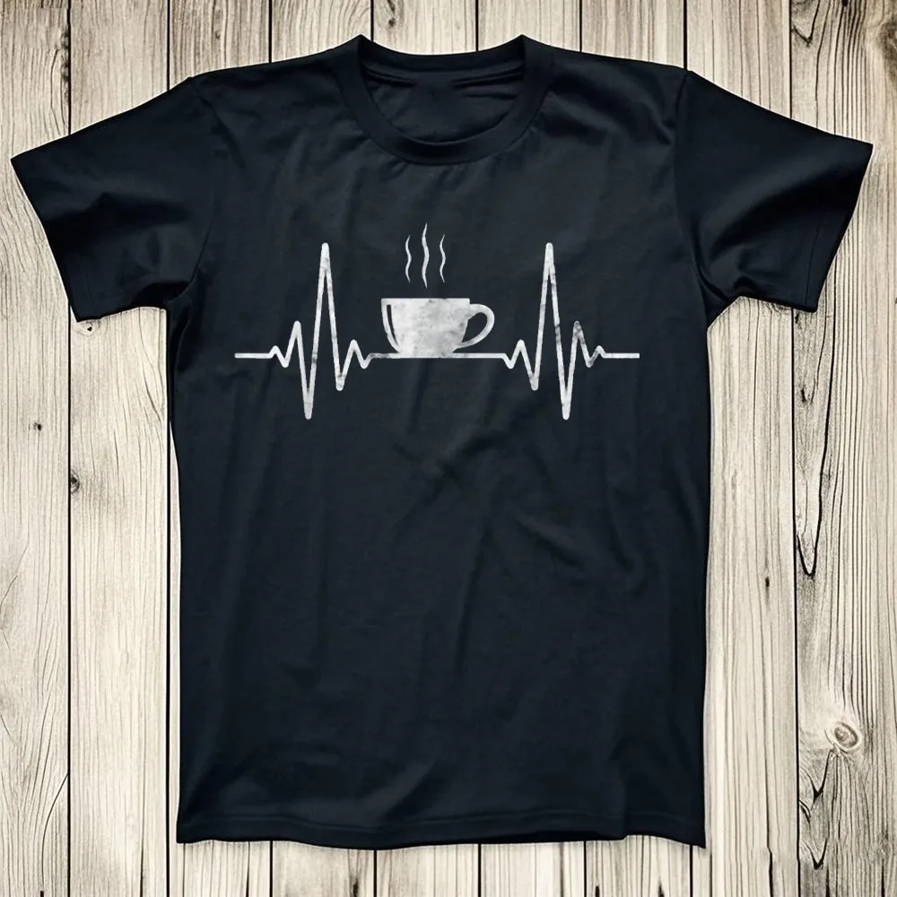 Funny Idea Heartbeat Coffee Shirt Coffee Cup Frequency Unisex T-Shirt Men Clothing Streetwear High Quality Cotton Tops