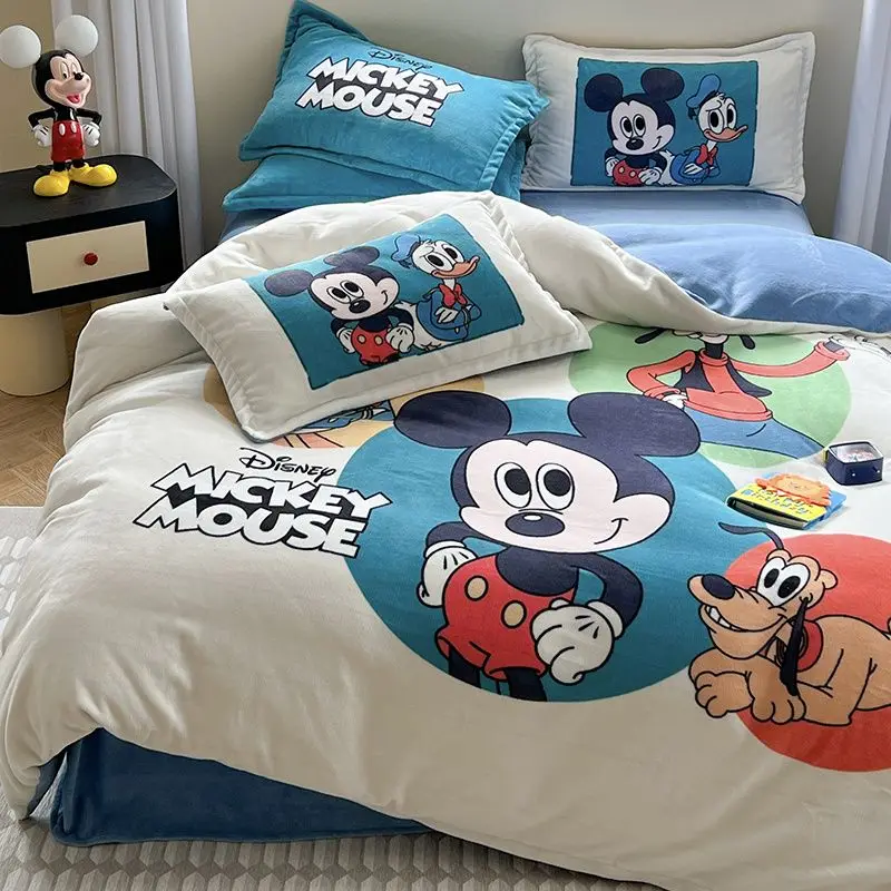 Disney Stellalou Woody Mickey Lotso Toy Story Tigger New Creative Cute Cartoon Print Thickened Milk Velvet Bedding Set of Four