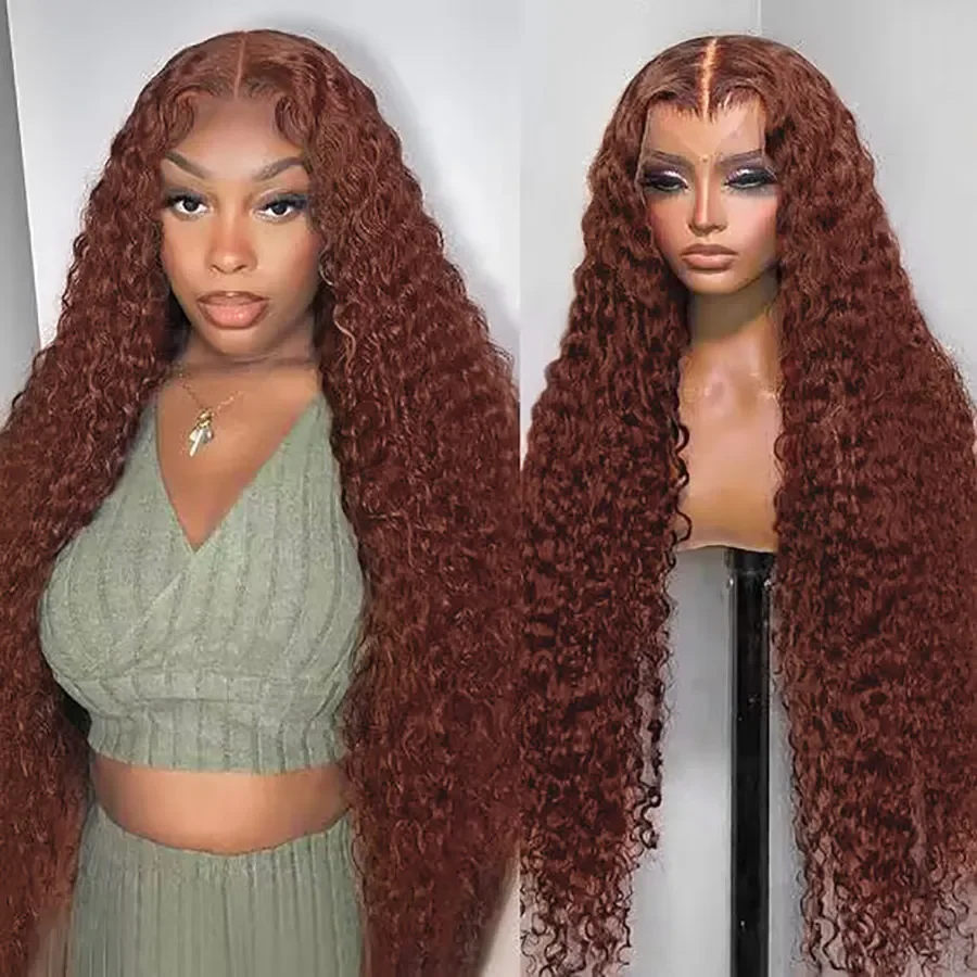 

Reddish Brown Deep Wave Curly 13x4 Lace Frontal Human Hair Wig 13x6 Hd Lace Frontal Wigs 250% Glueless Human Hair Wig PrePlucked