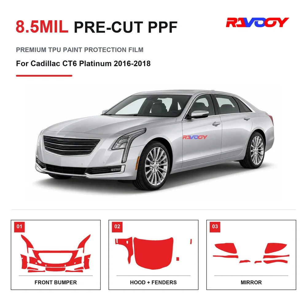 Precut PPF For Cadillac CT6 Platinum 2016-2018 8.5mil TPU Clear Paint Protection Film Self Healing Hydrophobic Stone Chip Guard