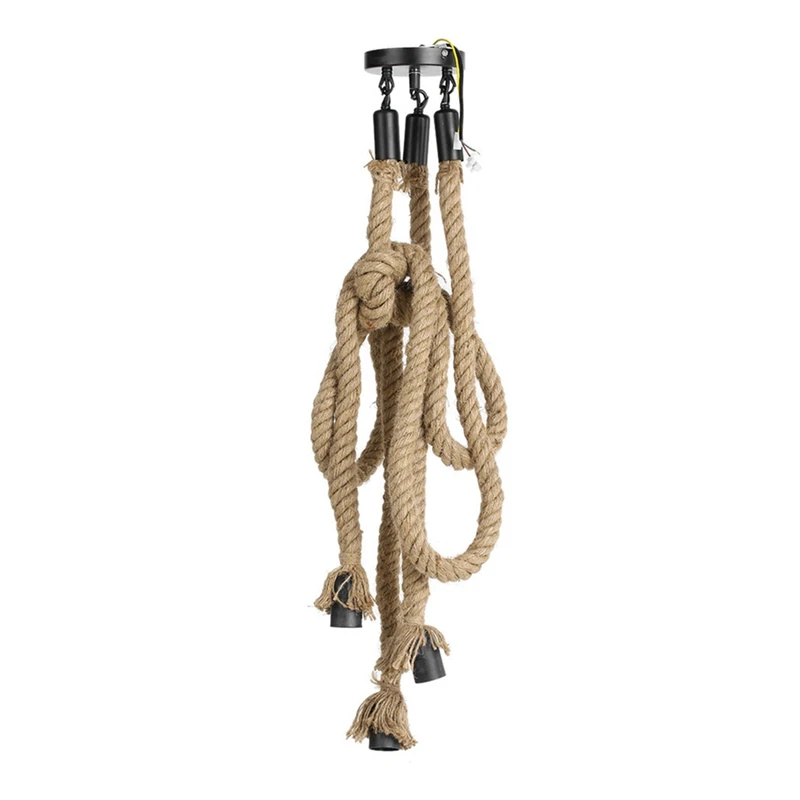 

2025 New 1M 3 Head LED Industrial Chandelier Retro Hemp Rope Ceiling Lamp Home Decor Pendant Lights Without Light