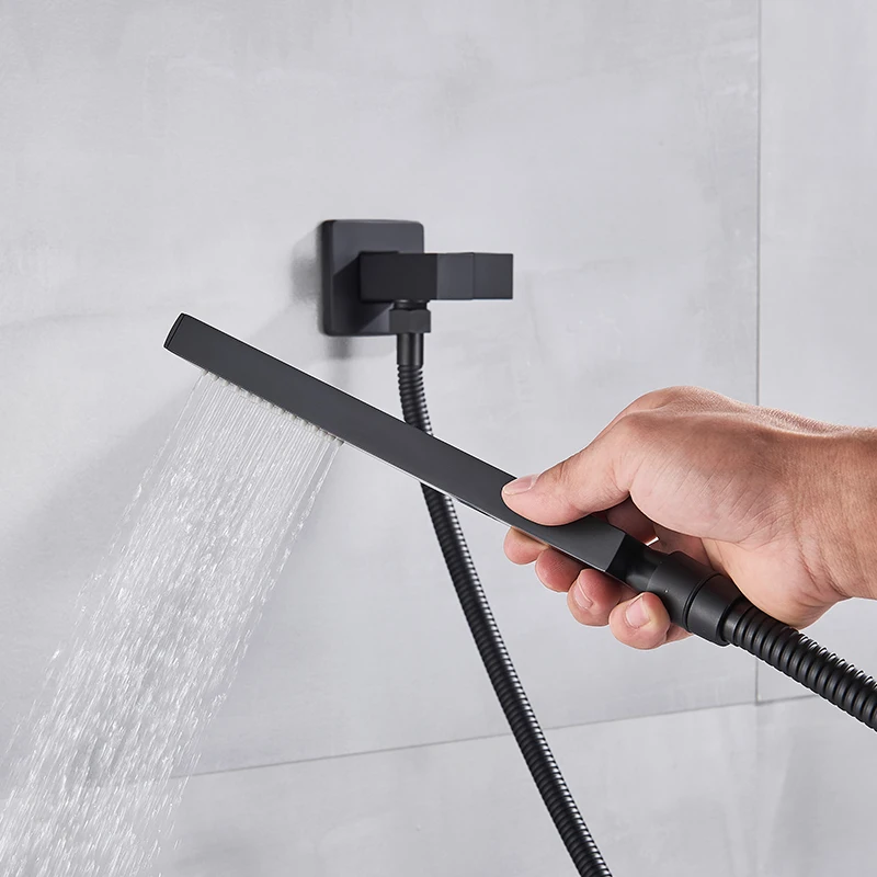 Faucet Wall Mount Concealed Bathroom Shower Rozin Matte Black Thermostatic Shower Faucets Brass 3-Ways Waterfall Rain Mixer Tap