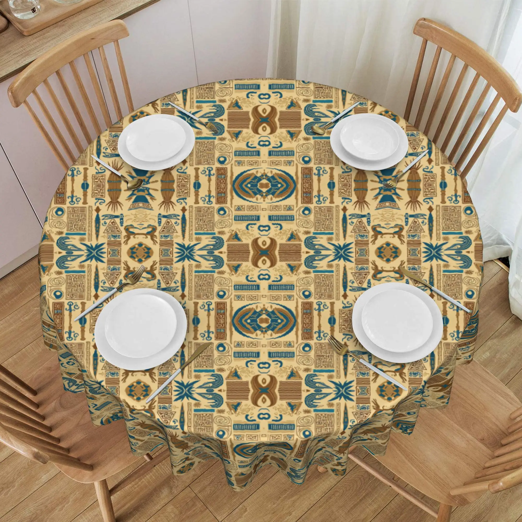 Nappe ronde de style hiéroglyphes égyptiens, 60 pouces, nappe de cuisine, nappe de salle à manger, couvre-table anti-déversement