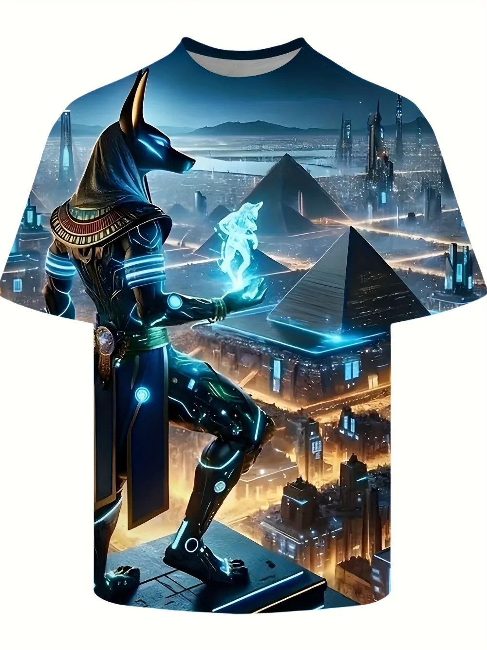 Science Fiction Neon Egyptian Pyramid 3D Print Men's T-shirt Loose Comfortable and Casual Breathable Quick-drying Outdoor Cloth