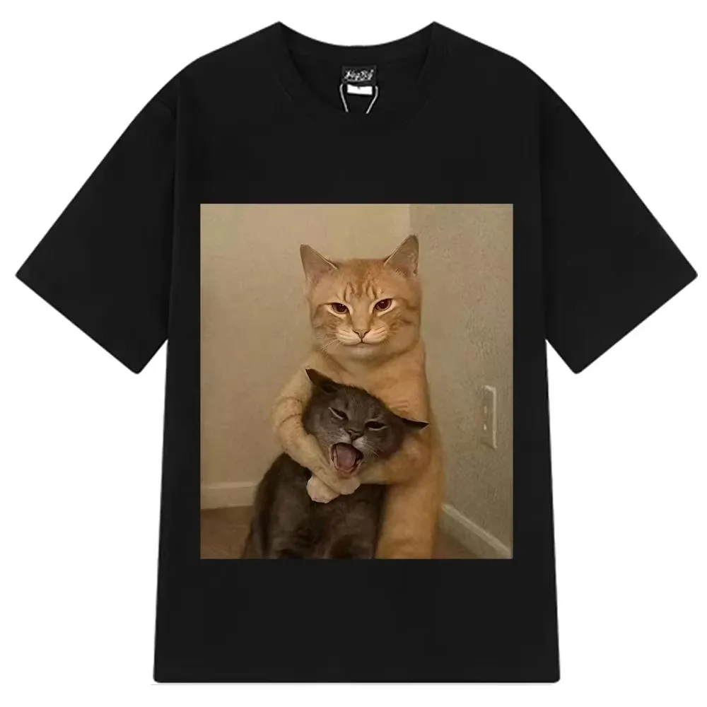 Funny Cat Meme Tshirt Unisex Camisetas Hombre Mujer Graphic Tee Roupas Moda Masculina Feminina Y2K Retro Summer Casual Top