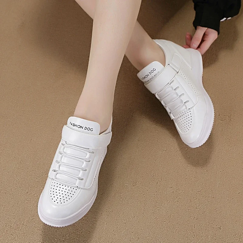 2025 Primavera Verano moda Zapatillas altas mujeres plataforma plana zapatos blancos Primavera Verano zapatos altura creciente 7,5 cm D347