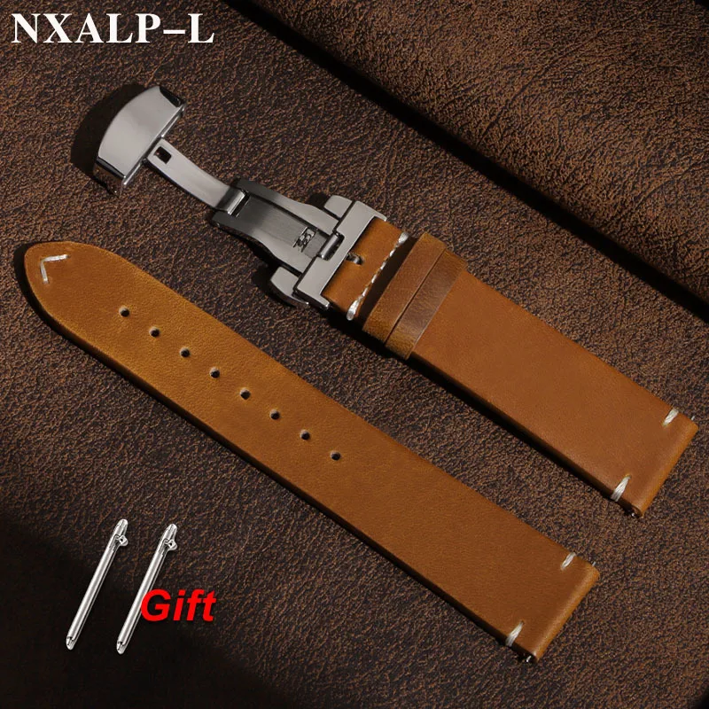 Cinturini per orologi in pelle cerata retrò con fibbia a farfalla per Seiko per bracciale Omega cinturino in pelle di vacchetta con cuciture 18/19/20/21/22/24mm