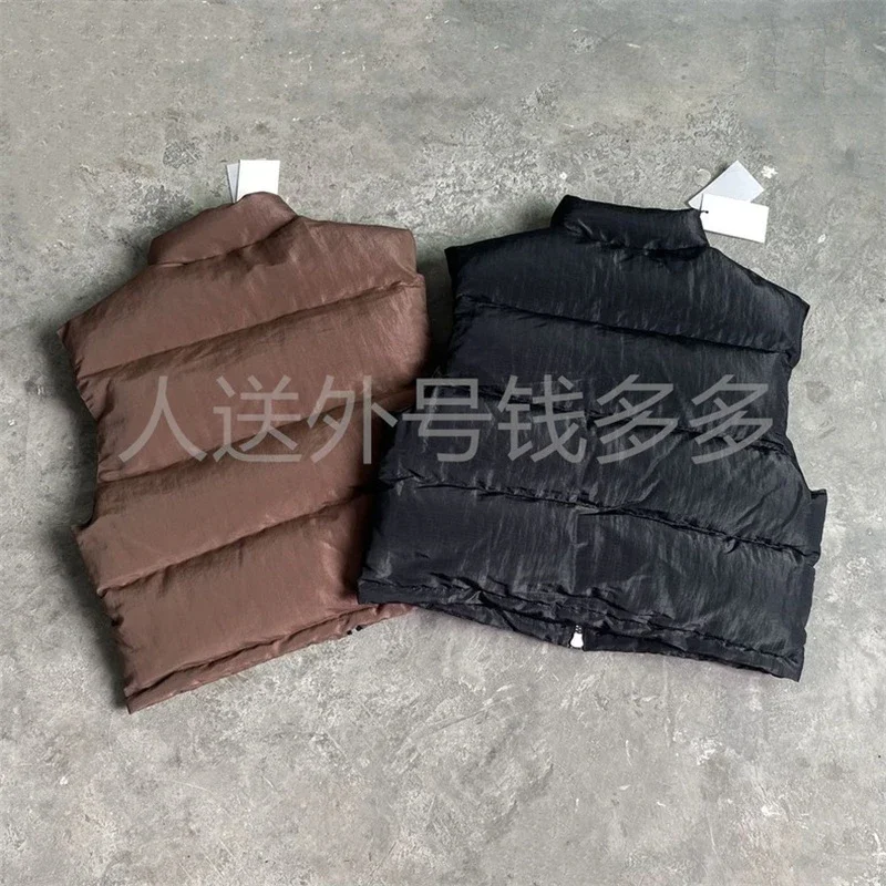 25ss CB Black Vest Jackets 1:1 Top Quality Oversized Glossy Zipper Cotton Coat Coffee Color Jackets