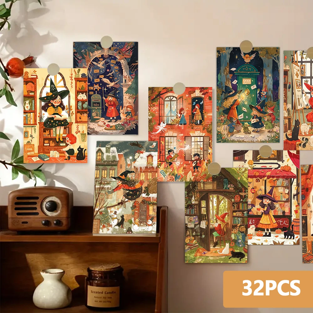 32 Stück, handgezeichnete, magische Postkarten mit Hexenmotiven, als Geburtstags- oder Jubiläumsgeschenk, Sammlerstück, geeignet zum Verschenken und zum Versenden per Post. – Detail 5