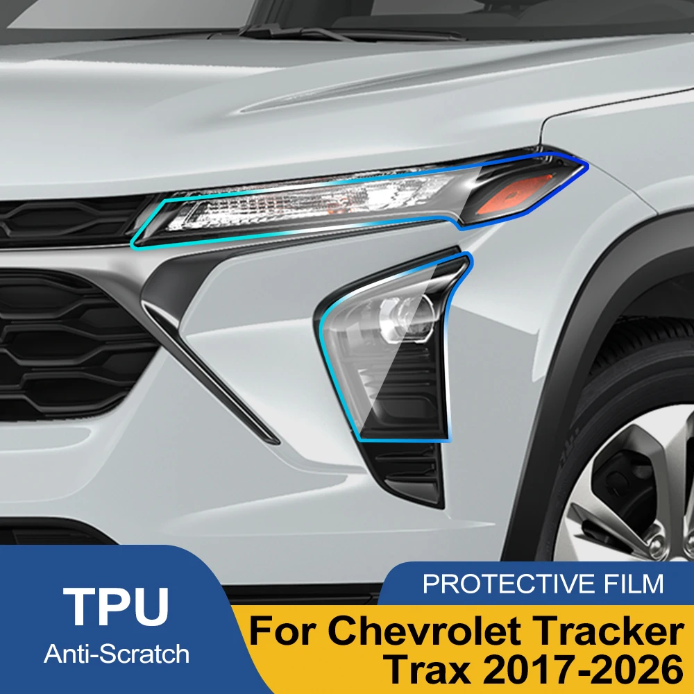 

Предварительно нарезанная защитная пленка из ТПУ для фар Chevrolet Trax/Tracker 2017-2026, дымчато-черная, глянцевая, антицарапийная, виниловая защитная пленка-накладка