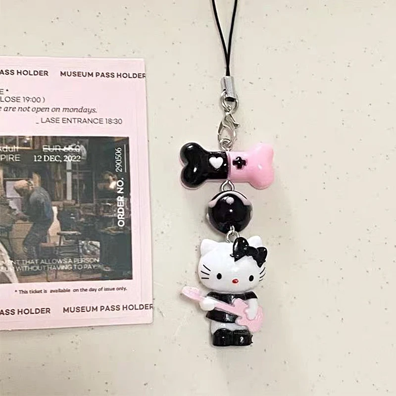 Kawaii Sanrios Phone Keychain Anime Guitar Hellokittys Phone Straps Bag Charm Keyring Pendants for Girls Car Interior Accessorie