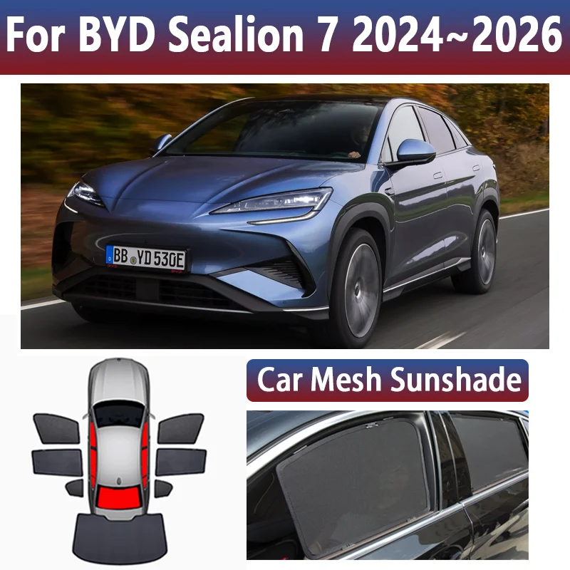 

Автомобильный солнцезащитный козырек для BYD Sealion 7 2024 2025 2026 Sealion 07 EV, сетчатые шторы, магнитные солнцезащитные козырьки, аксессуары для штор конфиденциальности