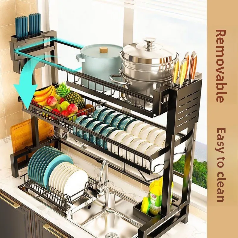 Retractable kitchen sink rack, countertop, dishes drain, basket, sink, dishwasher, tableware box, filtered water storage
