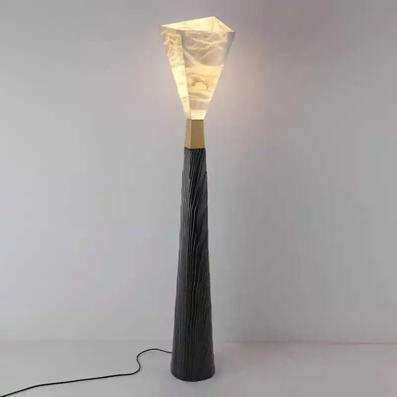 Designer retro luxury floor lamp living room hotel bedroom bedside tree pattern annual ring natural alabaster standing desk lamp