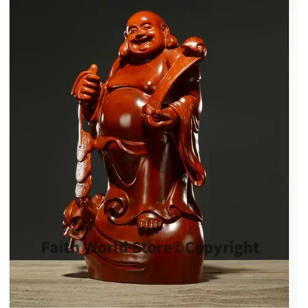 HOME Company store bring in wealth making money The God of wealth Maitreya Buddha Handmade Yellow pear wood carving God statue