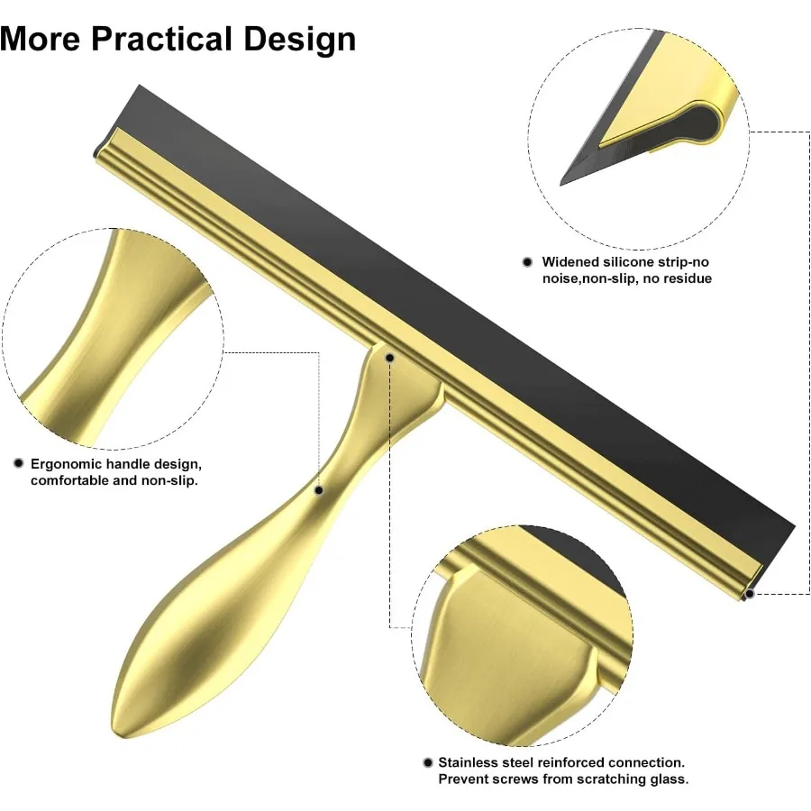 ممسحة دش من الفولاذ المقاوم للصدأ مقاس 14 بوصة مع حامل خطاف للتنظيف الفعال للأبواب الزجاجية للحمام والنوافذ والمطبخ #2