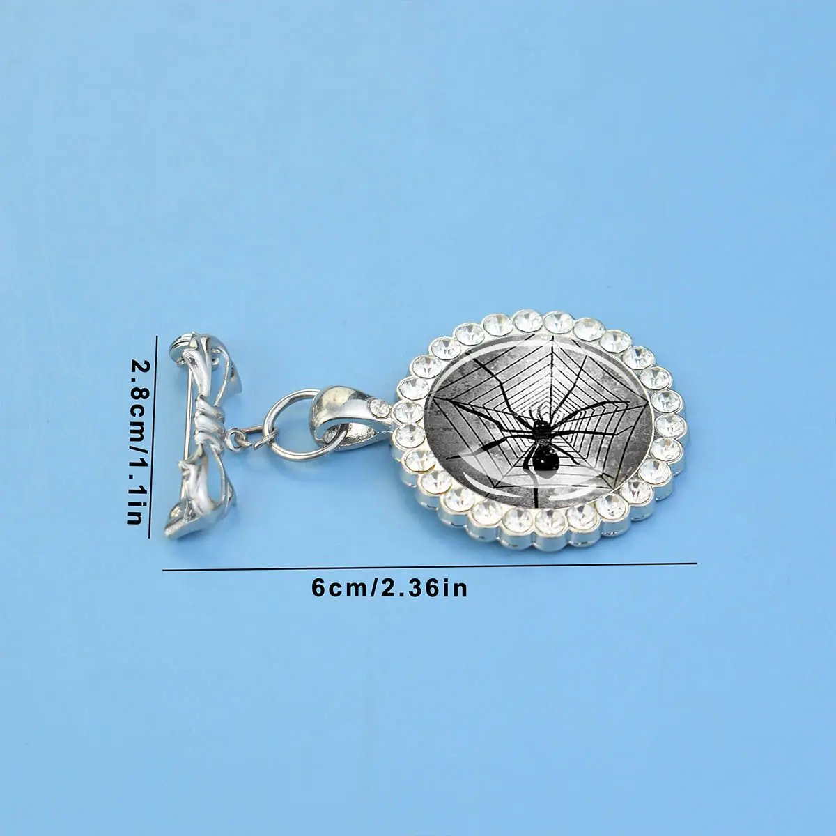 1PC Halloween themed spider patterned circular glass brooch with synthetic zircon trim, suitable for holiday party gifts.