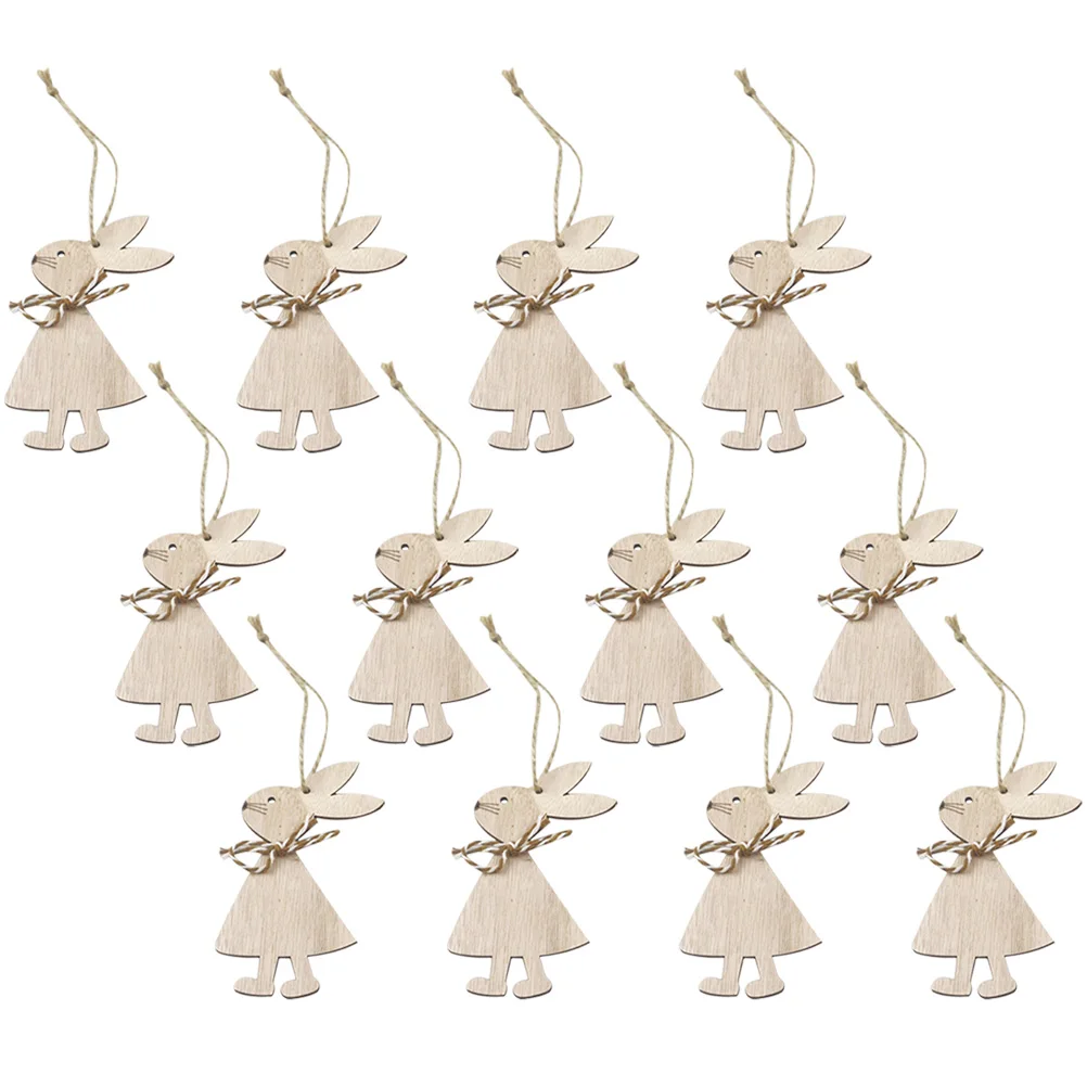 

12 Pcs Wooden Rabbit Pendant Easter Decor Lightweight Hanging naments Bunny Shaped Festival Photo Props Tree Fireplace Door
